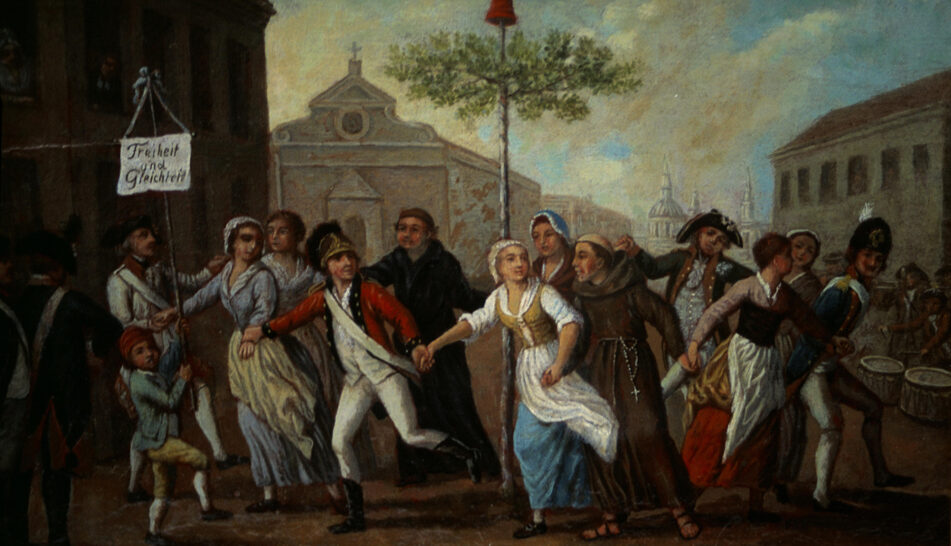 Tanz um den Freiheitsbaum, Gemälde eines unbekannten deutschen Künstlers, um 1792/1795.