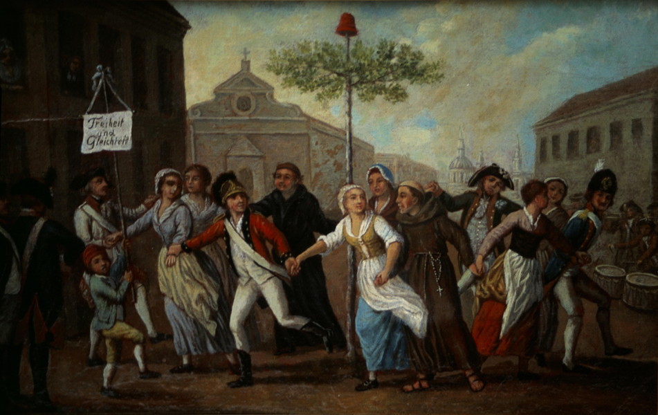 Tanz um den Freiheitsbaum, Gemälde eines unbekannten deutschen Künstlers, um 1792/1795. 